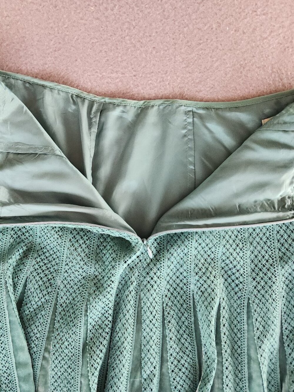 VINTAGE FREE PEOPLE TEAL VELVET & LACE PLEATED MIDI SKIRT SILK BLEND Y2K SIZE 12 - Picture 3 of 10